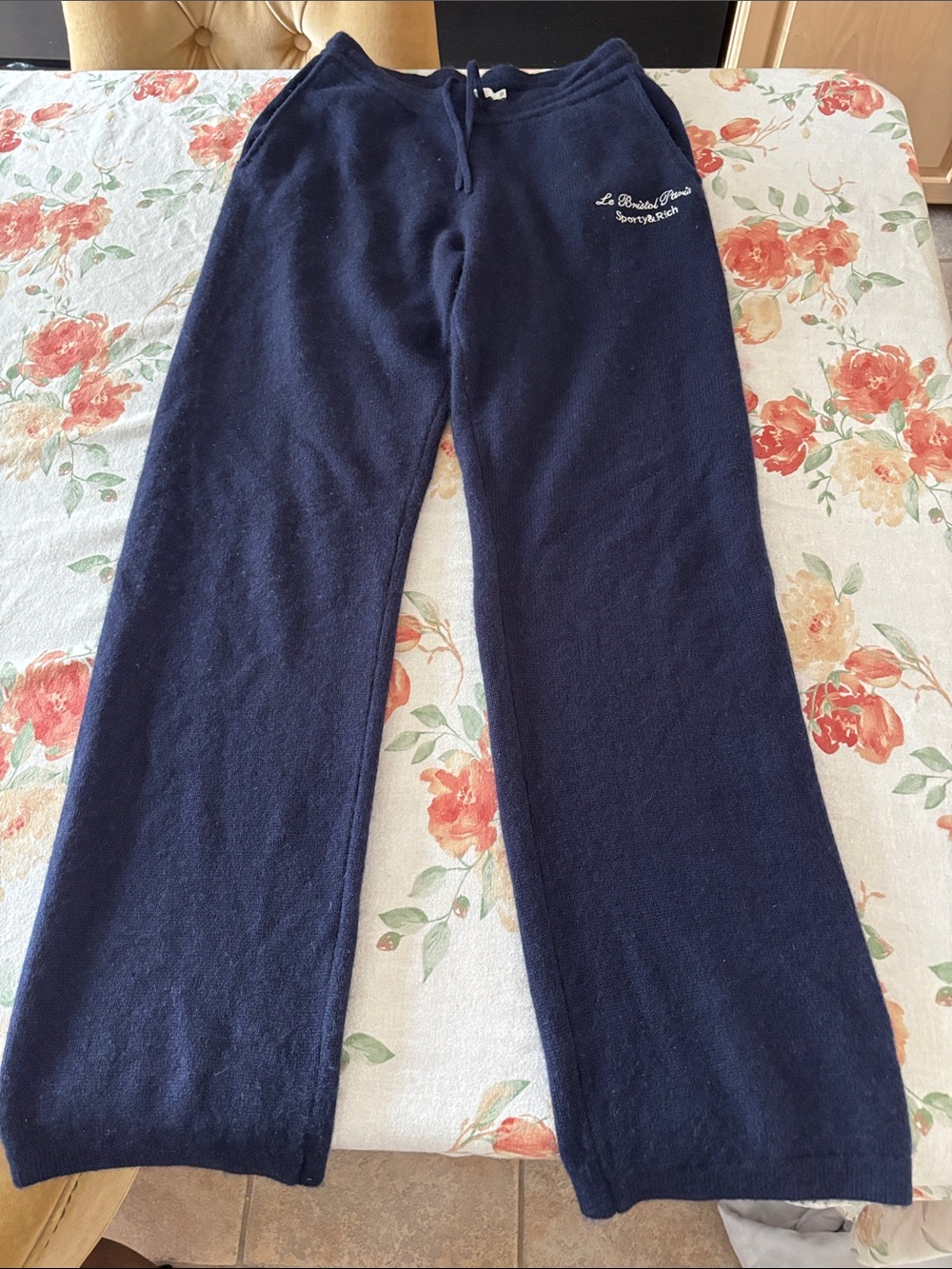 Sporty & Rich Le Bristol Paris Ladies Navy Blue CASHMERE pants-M
